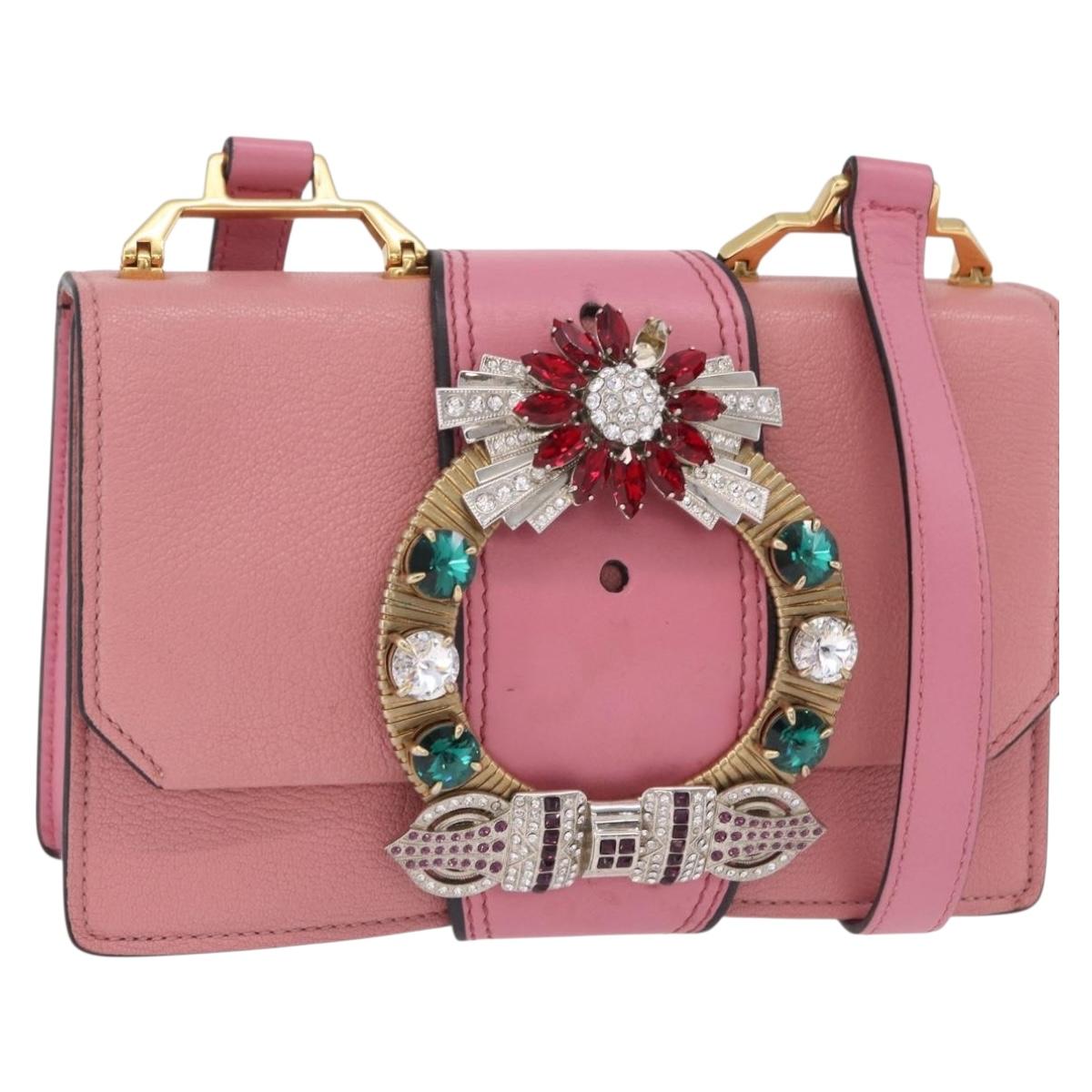 Miu Miu Shoulder Bag Leather Pink Gold Auth 206867A