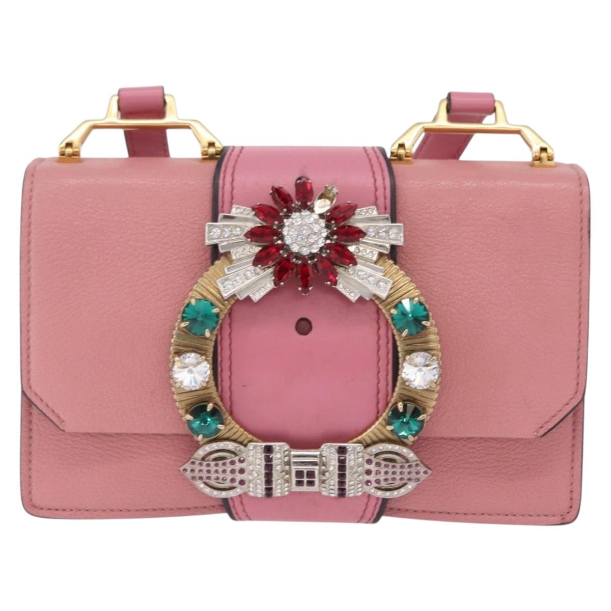 Miu Miu Shoulder Bag Leather Pink Gold Auth 206867A