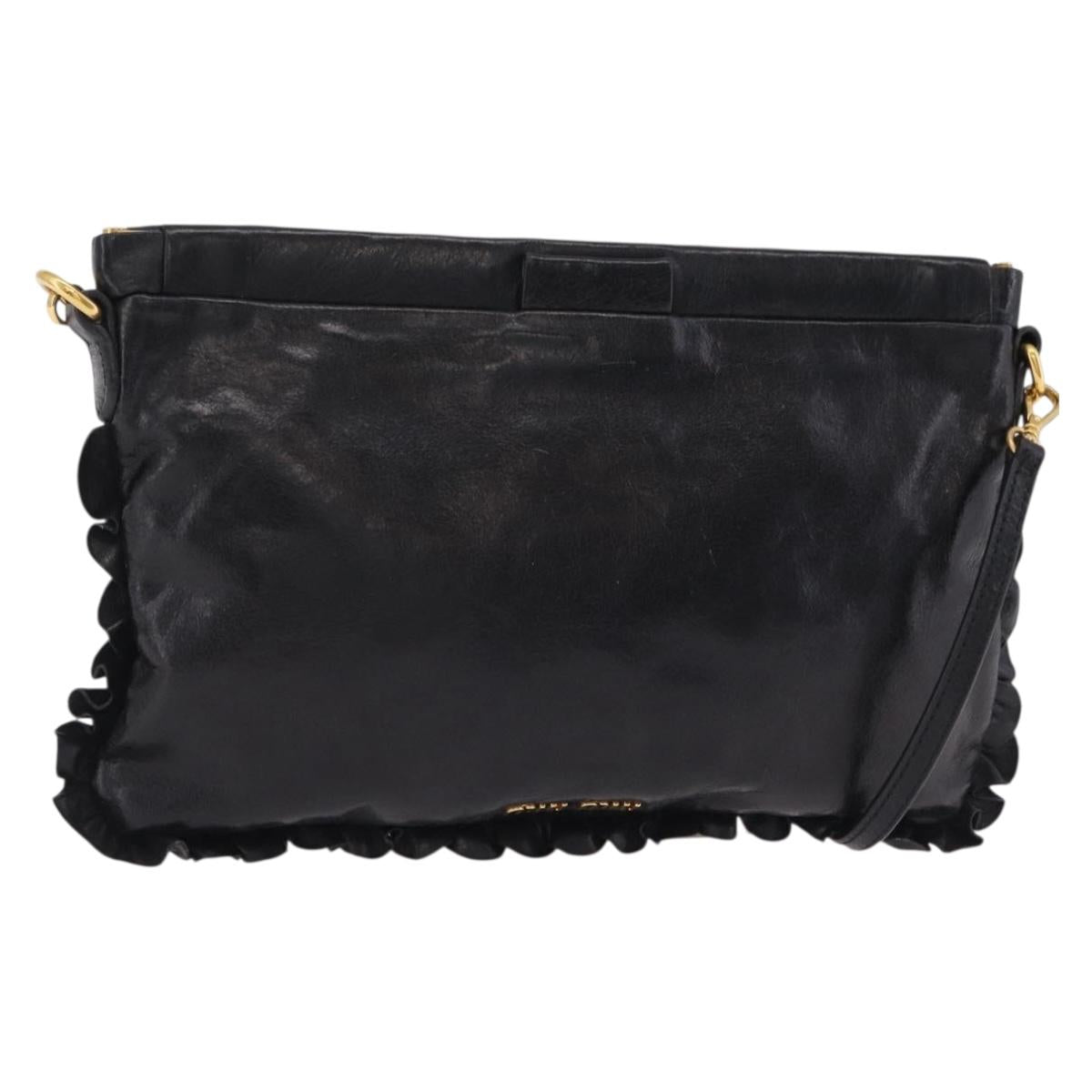 Miu Miu Shoulder Bag Vitellolux Black Gold Auth 206868V