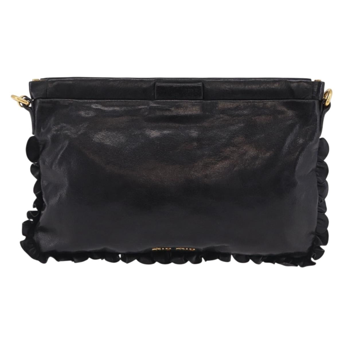 Miu Miu Shoulder Bag Vitellolux Black Gold Auth 206868V