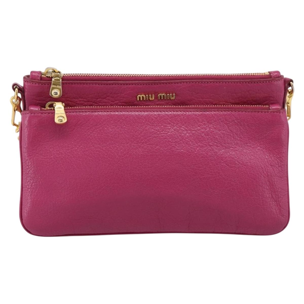 Miu Miu Shoulder Bag Leather Pink Gold Auth 206869A
