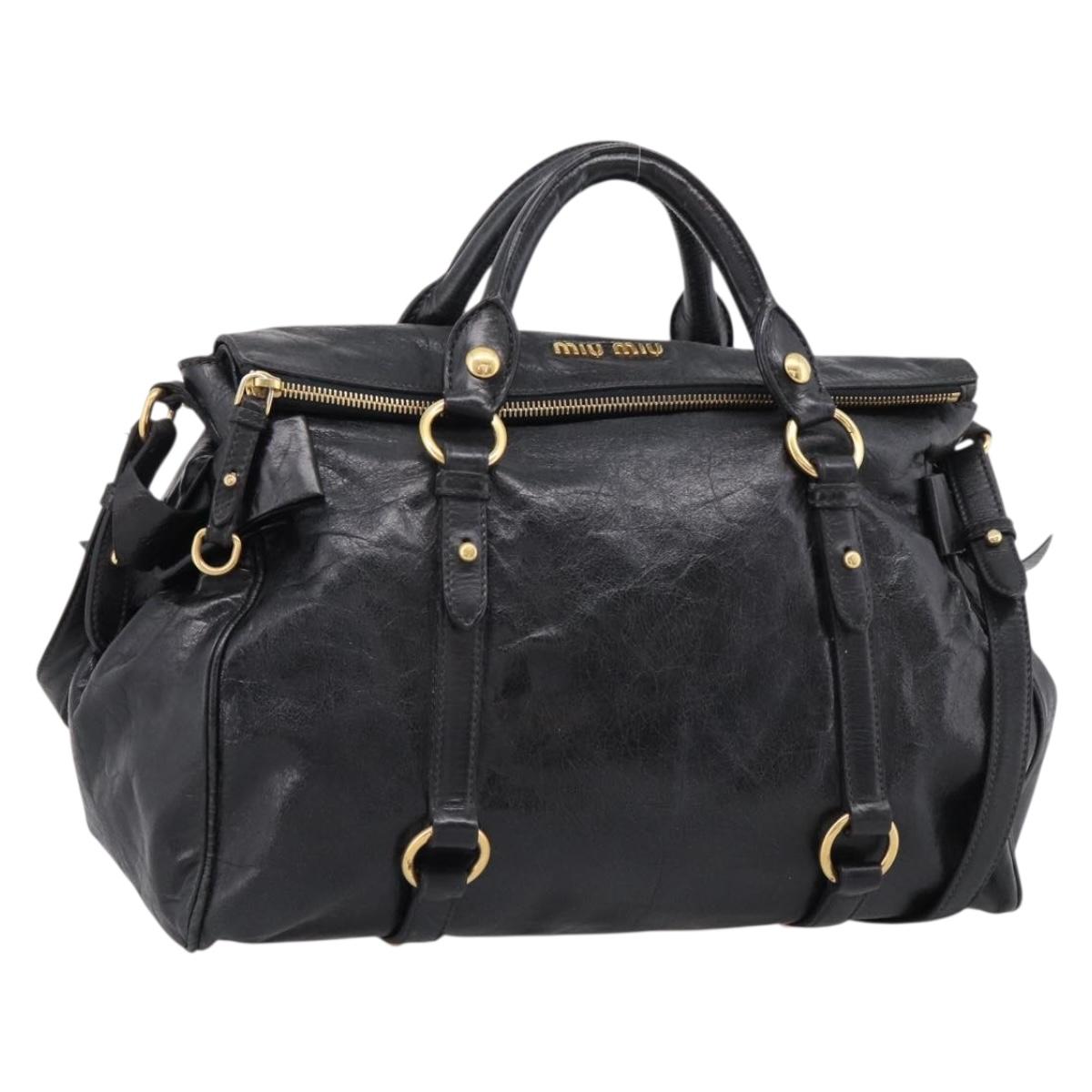Miu Miu Hand Bag Vitellolux 2way Black Gold Auth 206870V
