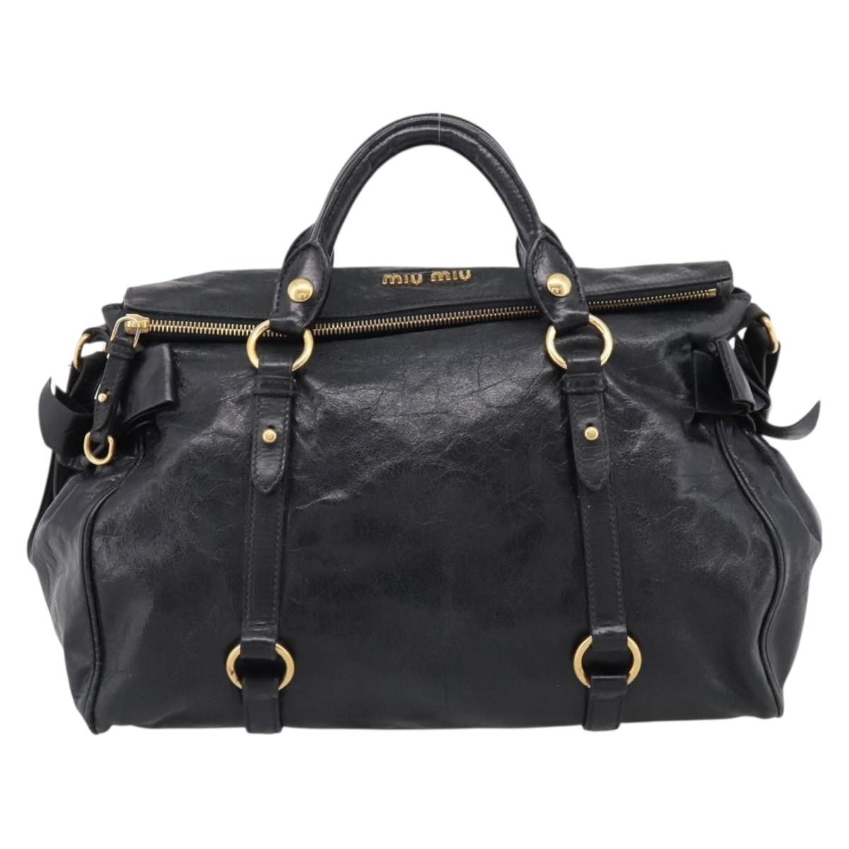 Miu Miu Hand Bag Vitellolux 2way Black Gold Auth 206870V