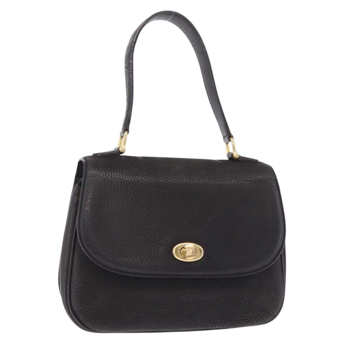 CELINE Shoulder Bag Leather Black Gold Auth 206882