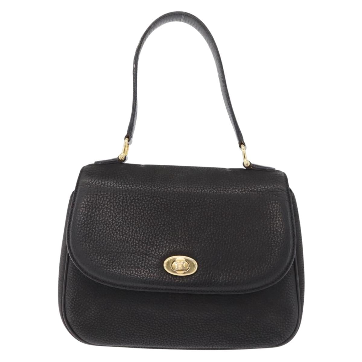 CELINE Shoulder Bag Leather Black Gold Auth 206882