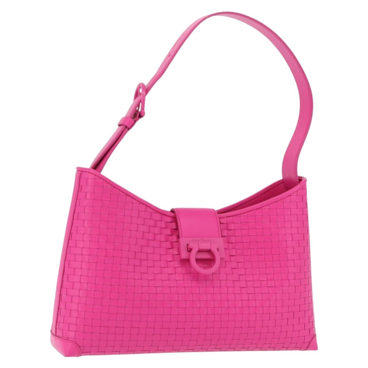 Salvatore Ferragamo Gancini Shoulder Bag Leather Pink Silver Auth 206885A