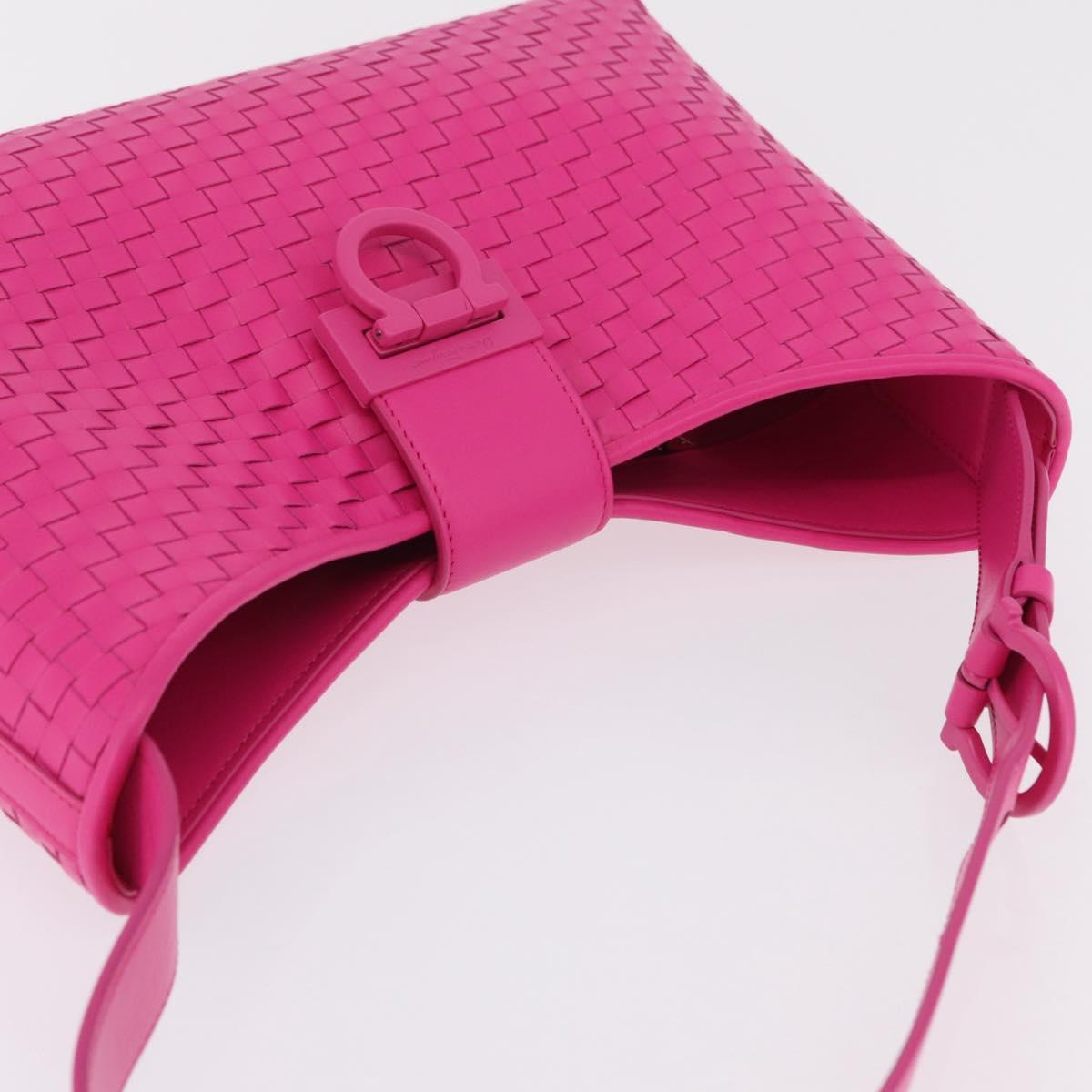 Salvatore Ferragamo Gancini Shoulder Bag Leather Pink Silver Auth 206885A