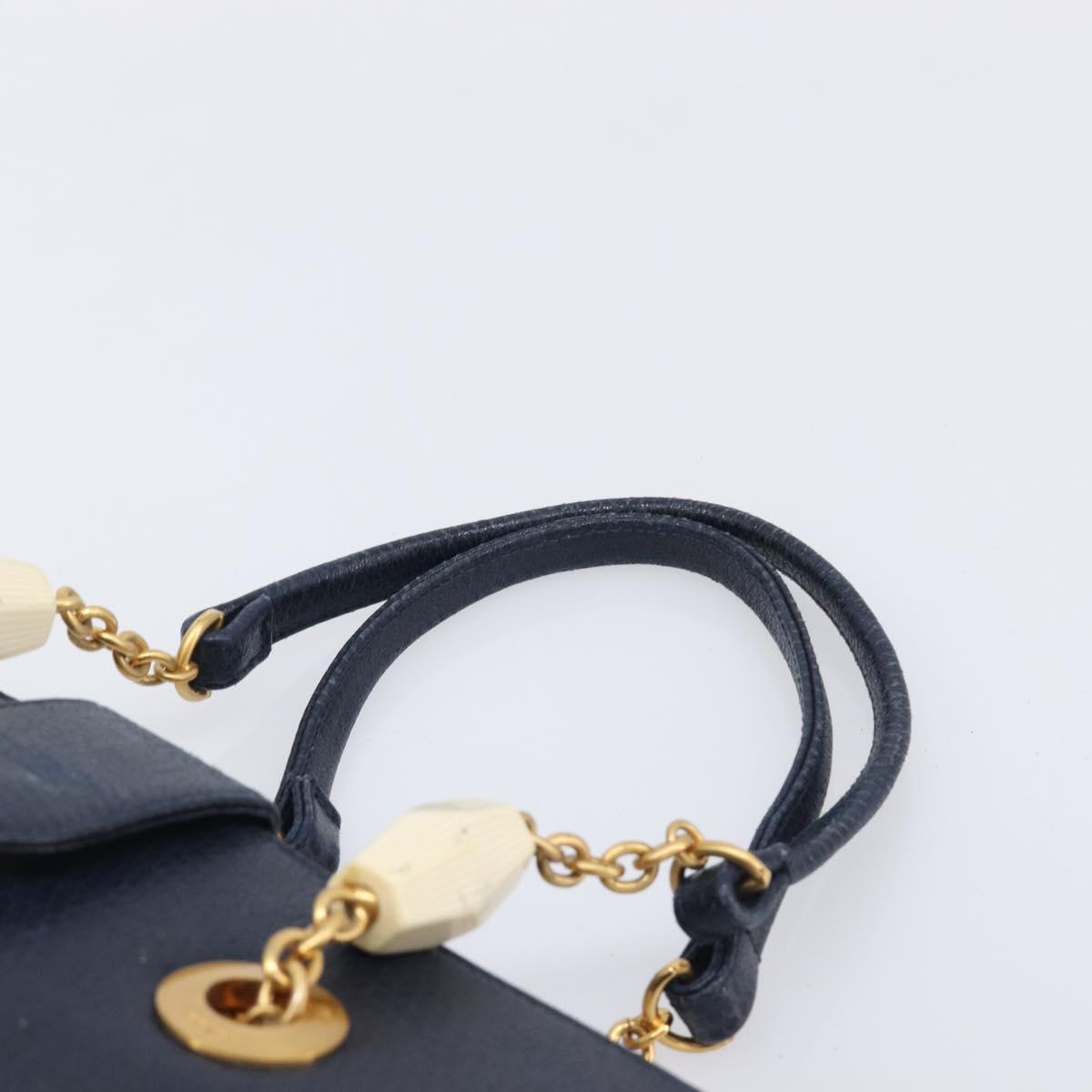 FENDI Hand Bag Leather Navy Gold Auth 206886