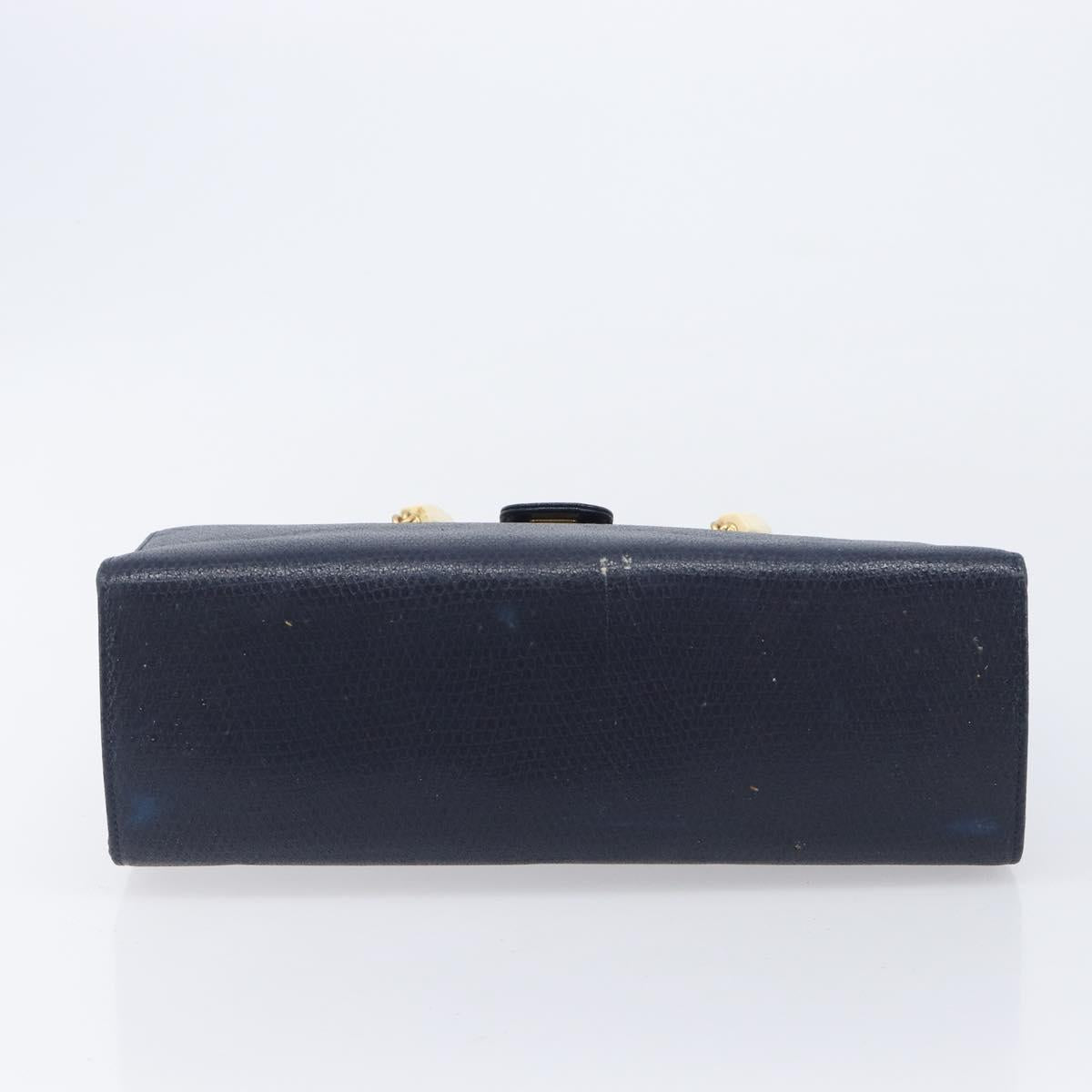FENDI Hand Bag Leather Navy Gold Auth 206886
