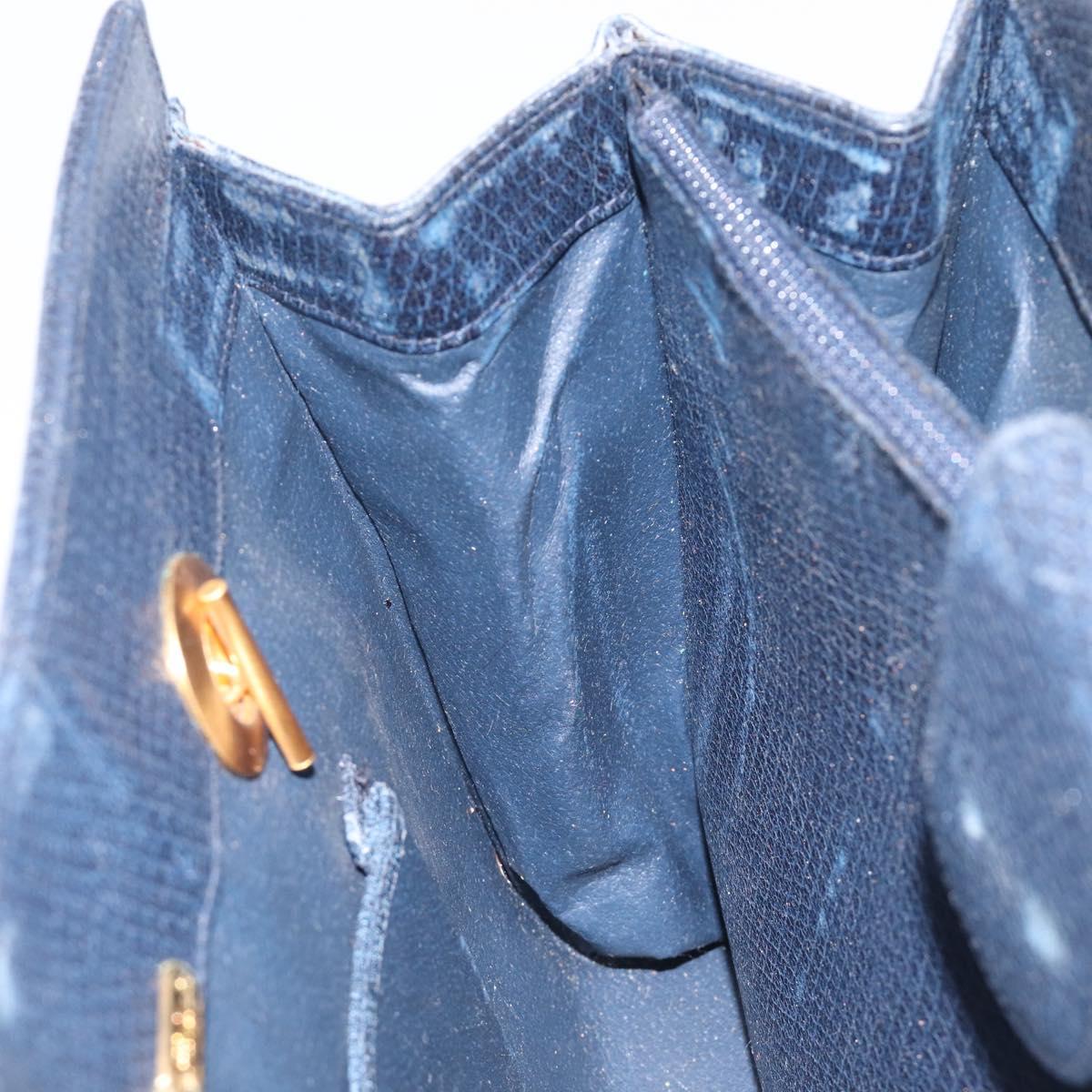 FENDI Hand Bag Leather Navy Gold Auth 206886