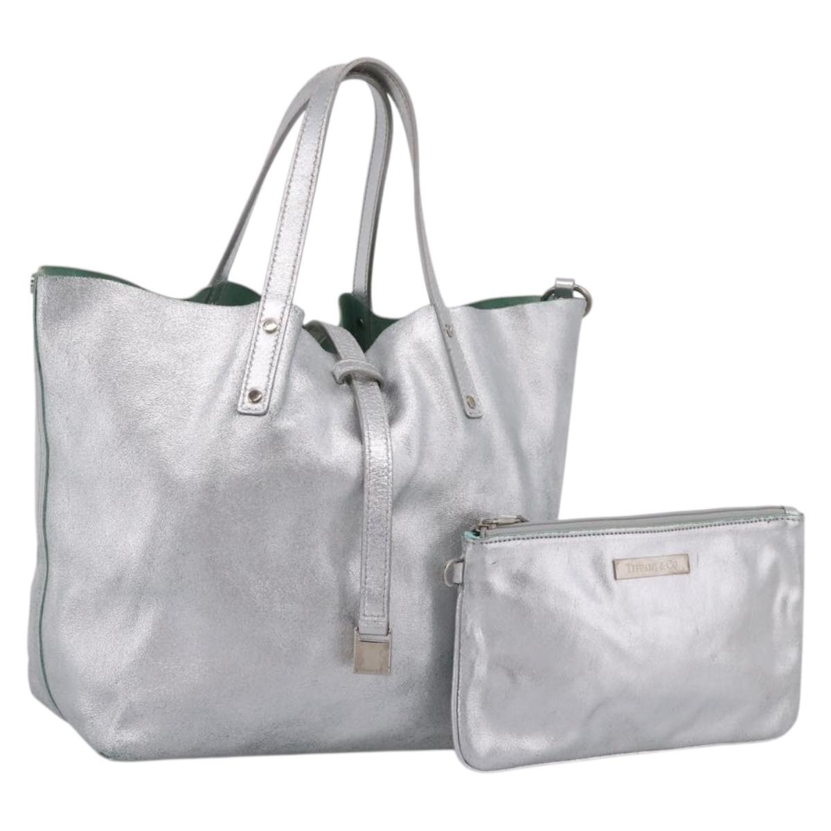 Tiffany & Co. Hand Bag Leather Silver Auth 206887A