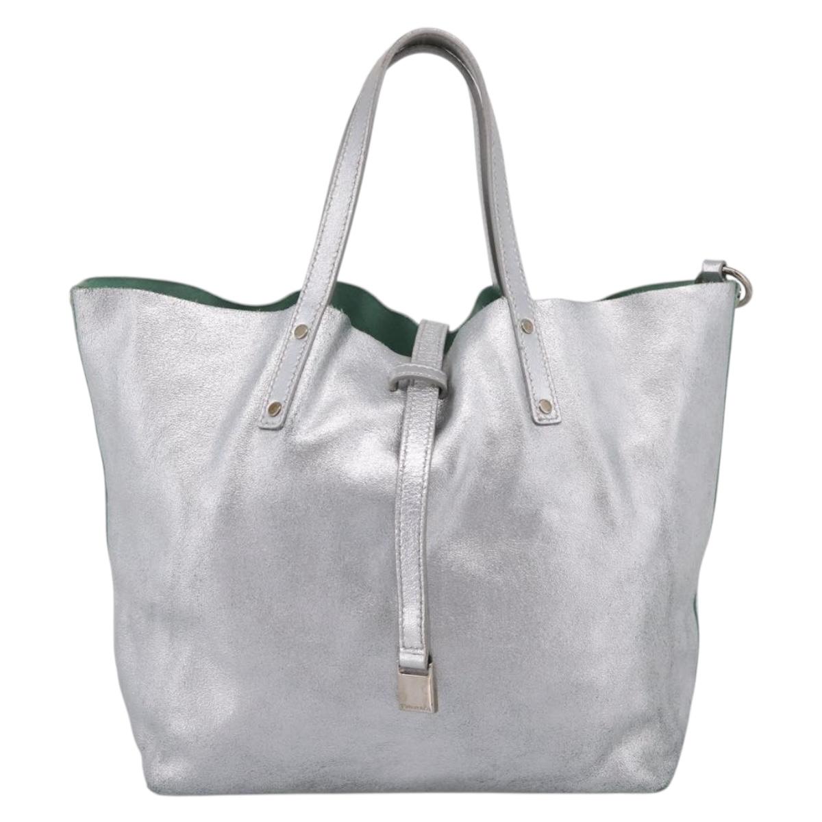 Tiffany & Co. Hand Bag Leather Silver Auth 206887A