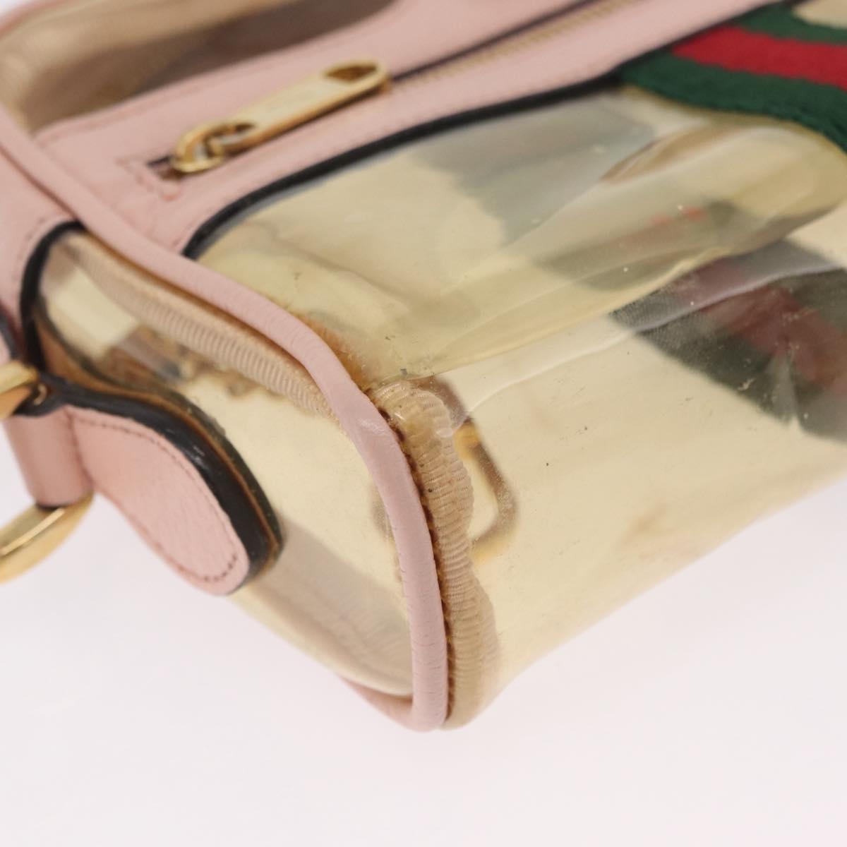 GUCCI Web Sherry Line Shoulder Bag Vinyl Clear Gold 517350 Auth 206888
