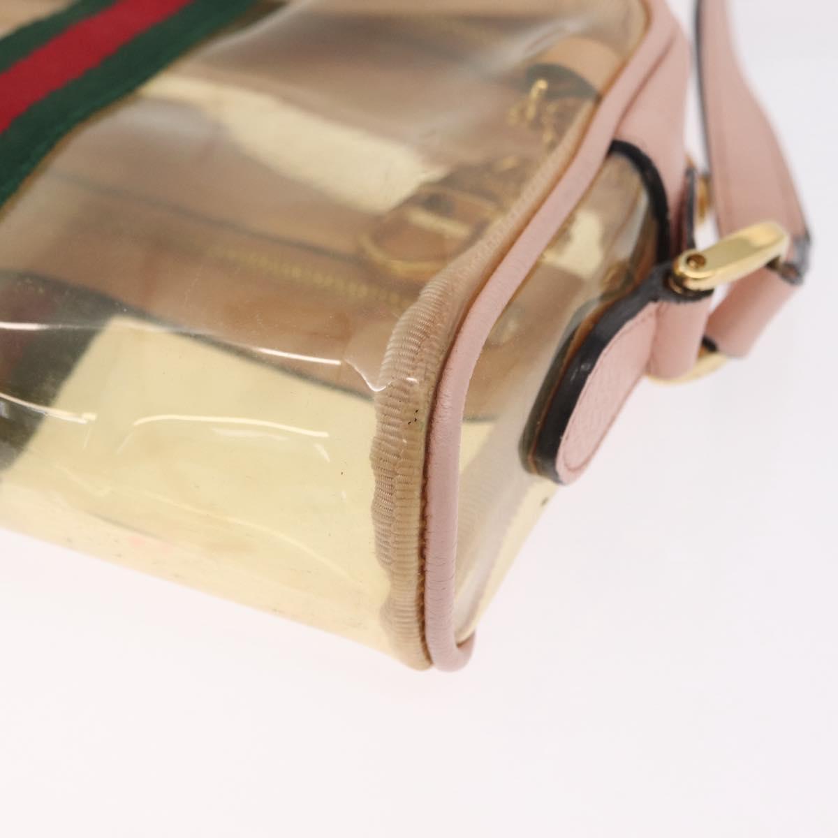 GUCCI Web Sherry Line Shoulder Bag Vinyl Clear Gold 517350 Auth 206888