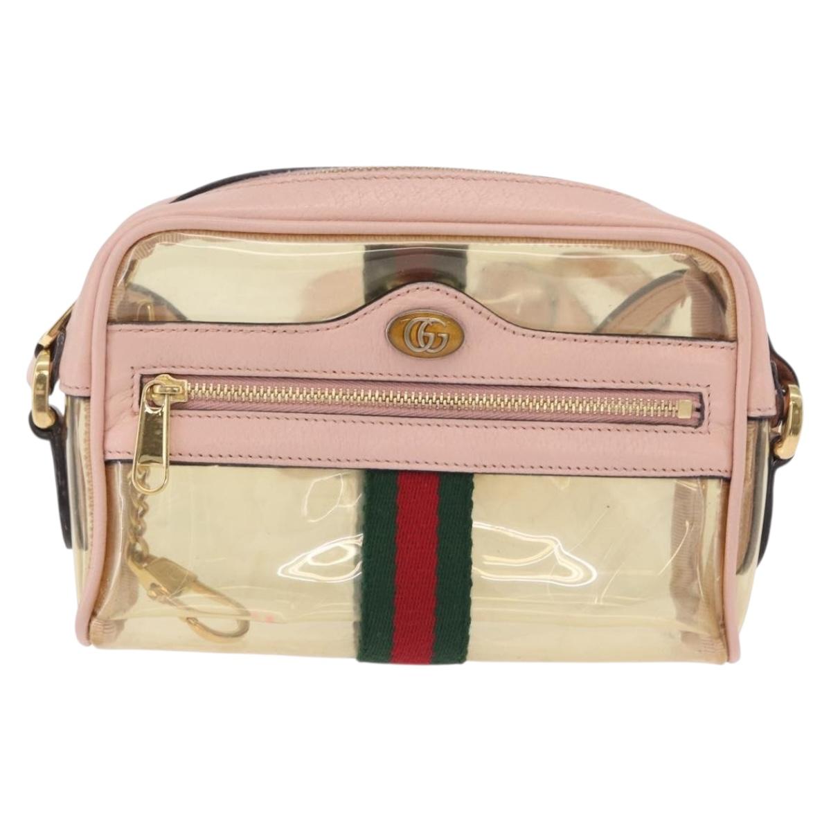 GUCCI Web Sherry Line Shoulder Bag Vinyl Clear Gold 517350 Auth 206888