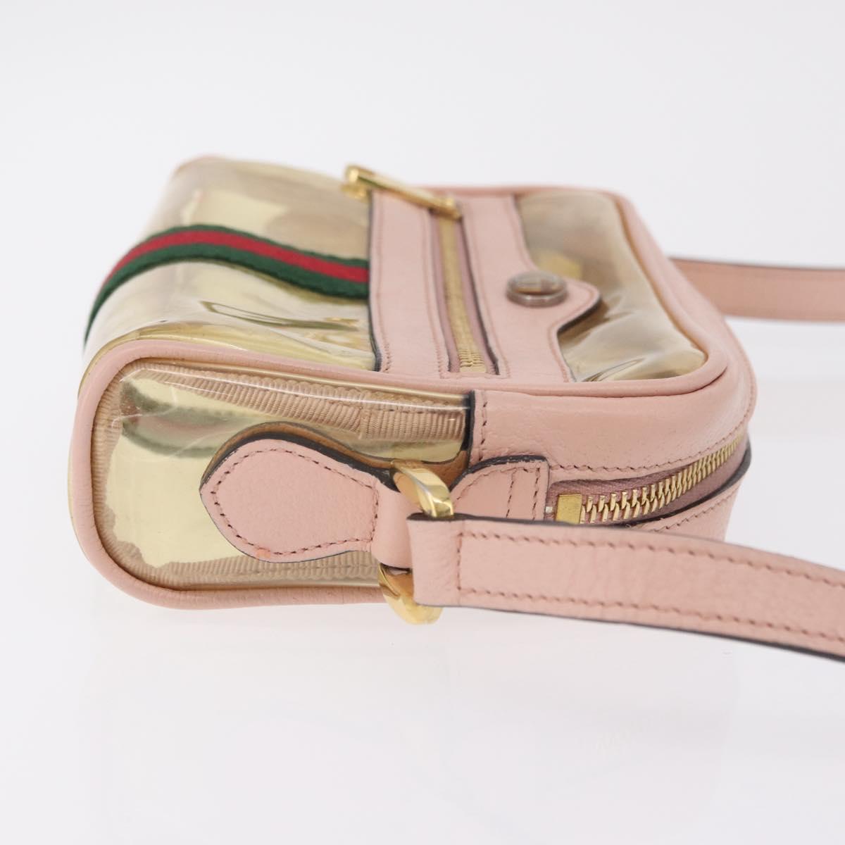 GUCCI Web Sherry Line Shoulder Bag Vinyl Clear Gold 517350 Auth 206888