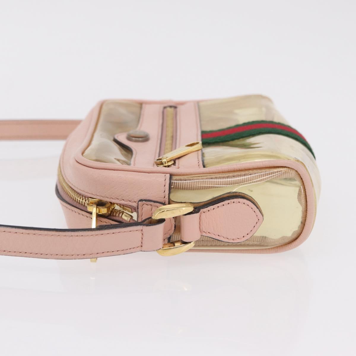 GUCCI Web Sherry Line Shoulder Bag Vinyl Clear Gold 517350 Auth 206888