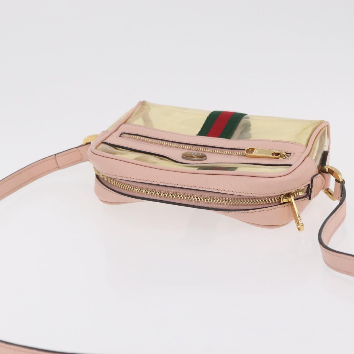 GUCCI Web Sherry Line Shoulder Bag Vinyl Clear Gold 517350 Auth 206888