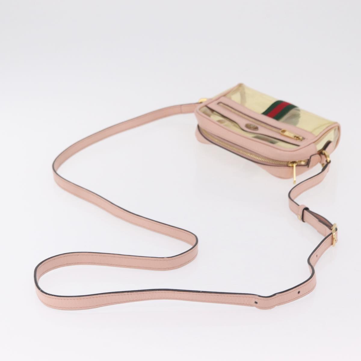 GUCCI Web Sherry Line Shoulder Bag Vinyl Clear Gold 517350 Auth 206888