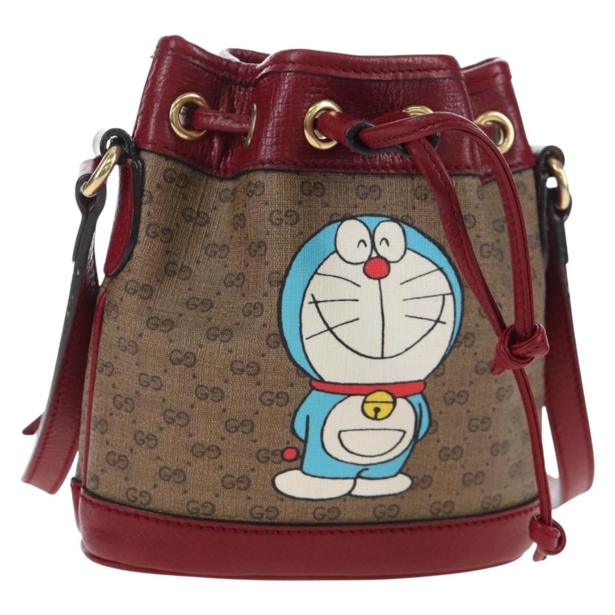 GUCCI Micro GG Doraemon Shoulder Bag PVC Beige Gold Tone 647801 Auth 206889M
