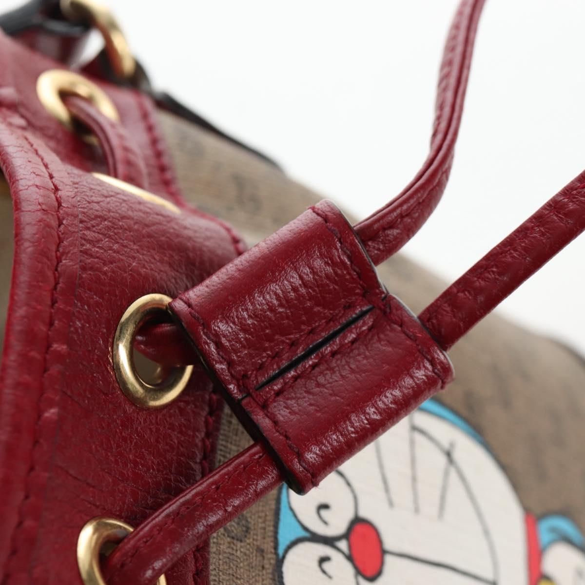 GUCCI Micro GG Doraemon Shoulder Bag PVC Beige Gold Tone 647801 Auth 206889M