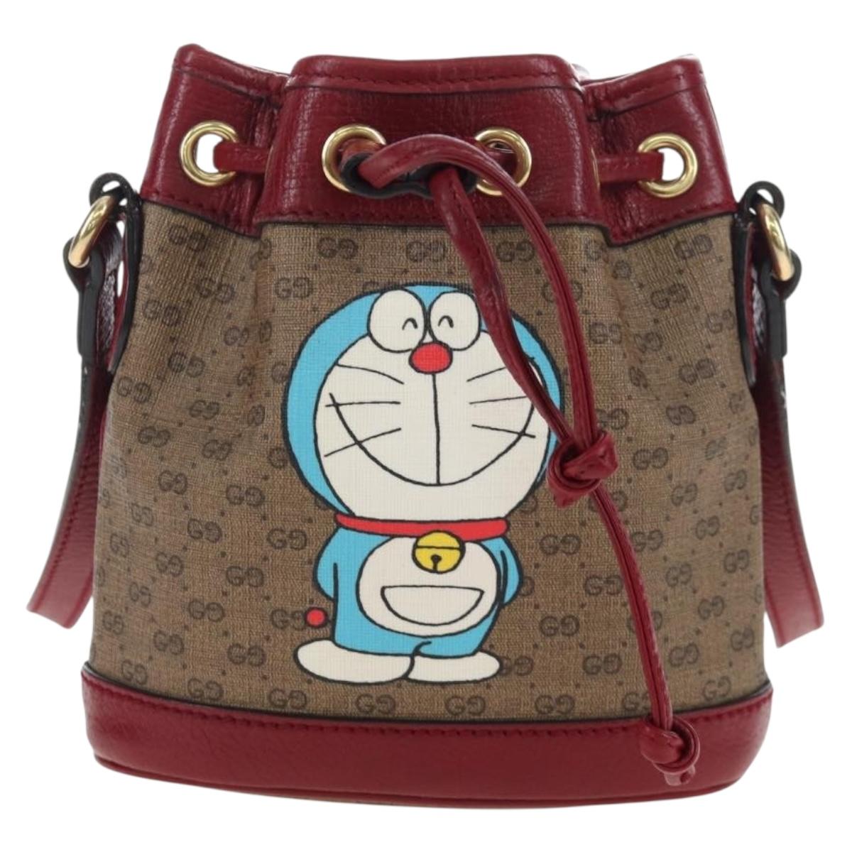 GUCCI Micro GG Doraemon Shoulder Bag PVC Beige Gold Tone 647801 Auth 206889M