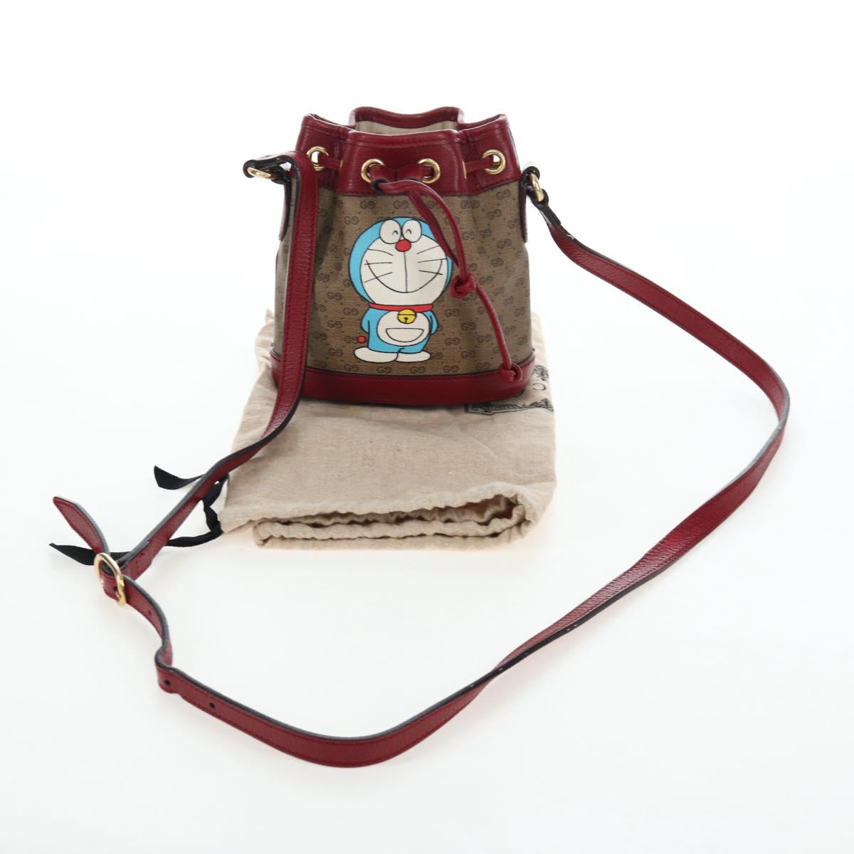 GUCCI Micro GG Doraemon Shoulder Bag PVC Beige Gold Tone 647801 Auth 206889M