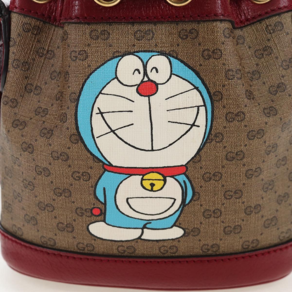 GUCCI Micro GG Doraemon Shoulder Bag PVC Beige Gold Tone 647801 Auth 206889M