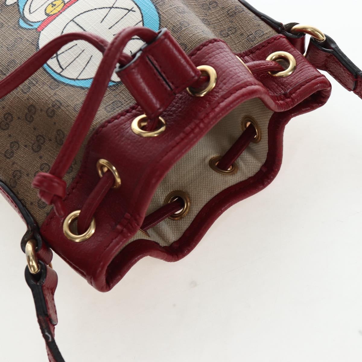 GUCCI Micro GG Doraemon Shoulder Bag PVC Beige Gold Tone 647801 Auth 206889M