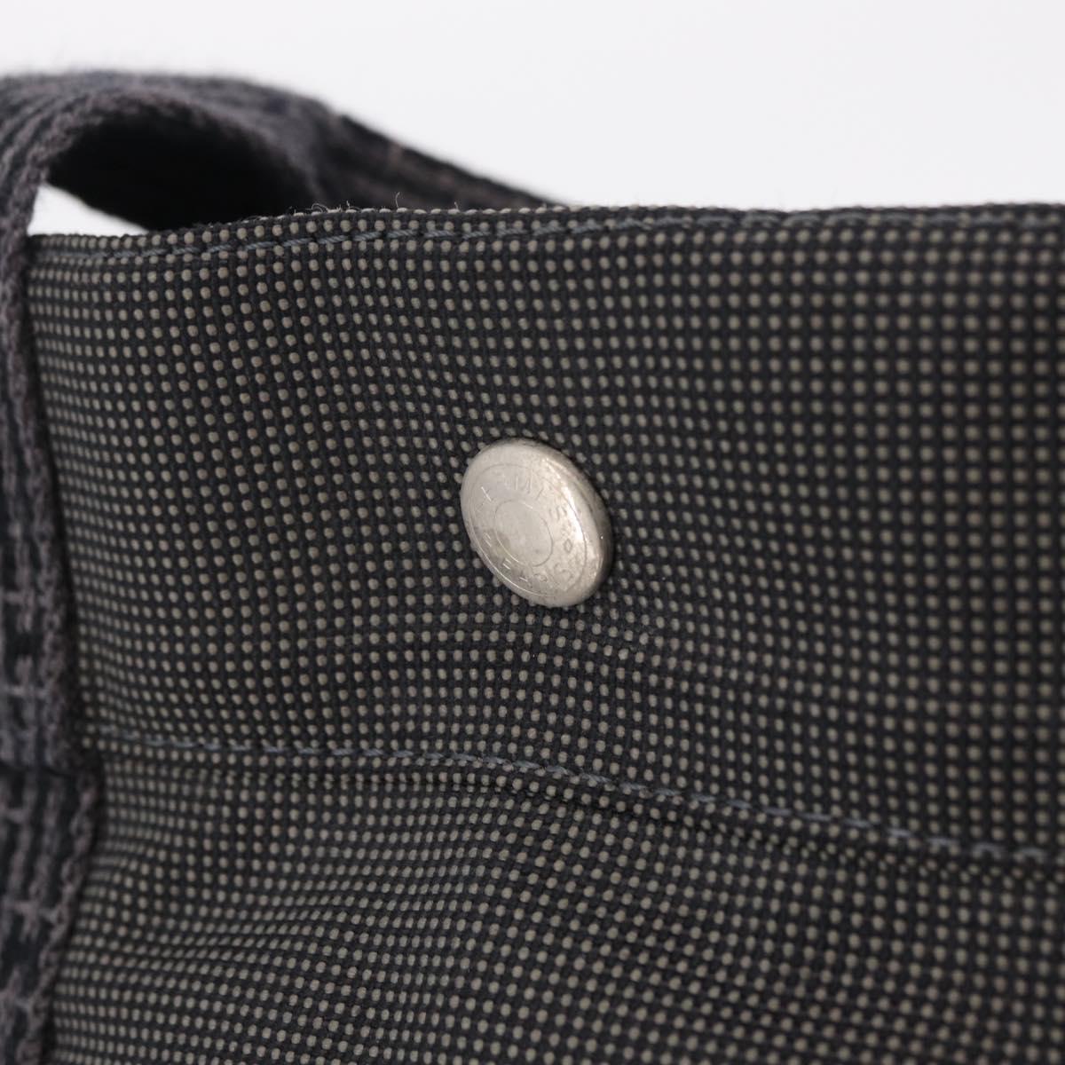 HERMES Her Line MM Hand Bag Canvas Gray Silver Auth 206892A