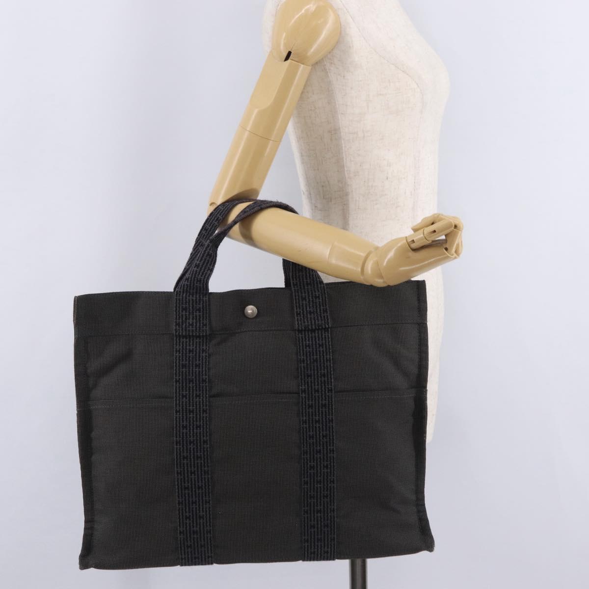 HERMES Her Line MM Hand Bag Canvas Gray Silver Auth 206892A