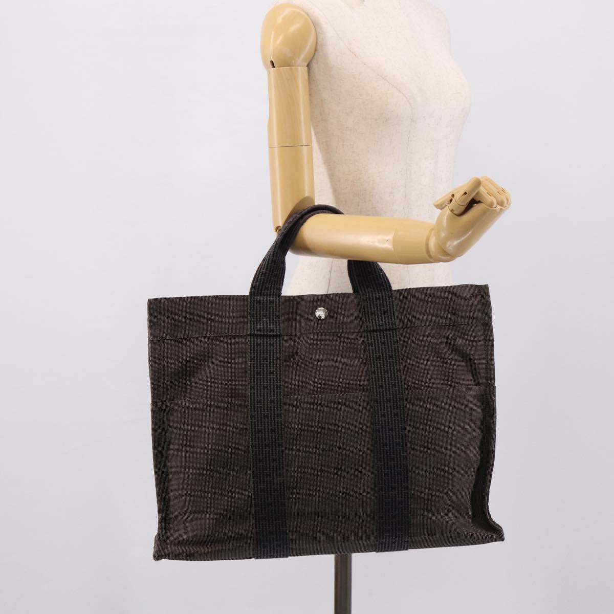 HERMES Her Line MM Hand Bag Canvas Gray Silver Auth 206893