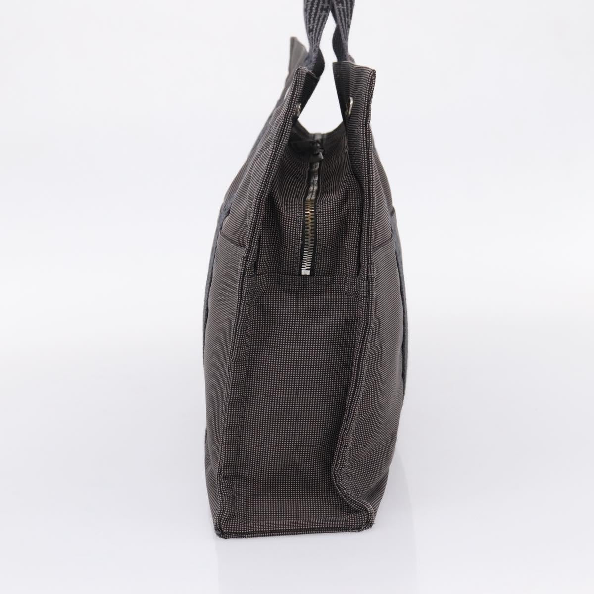 HERMES Her Line MM Hand Bag Canvas Gray Silver Auth 206893