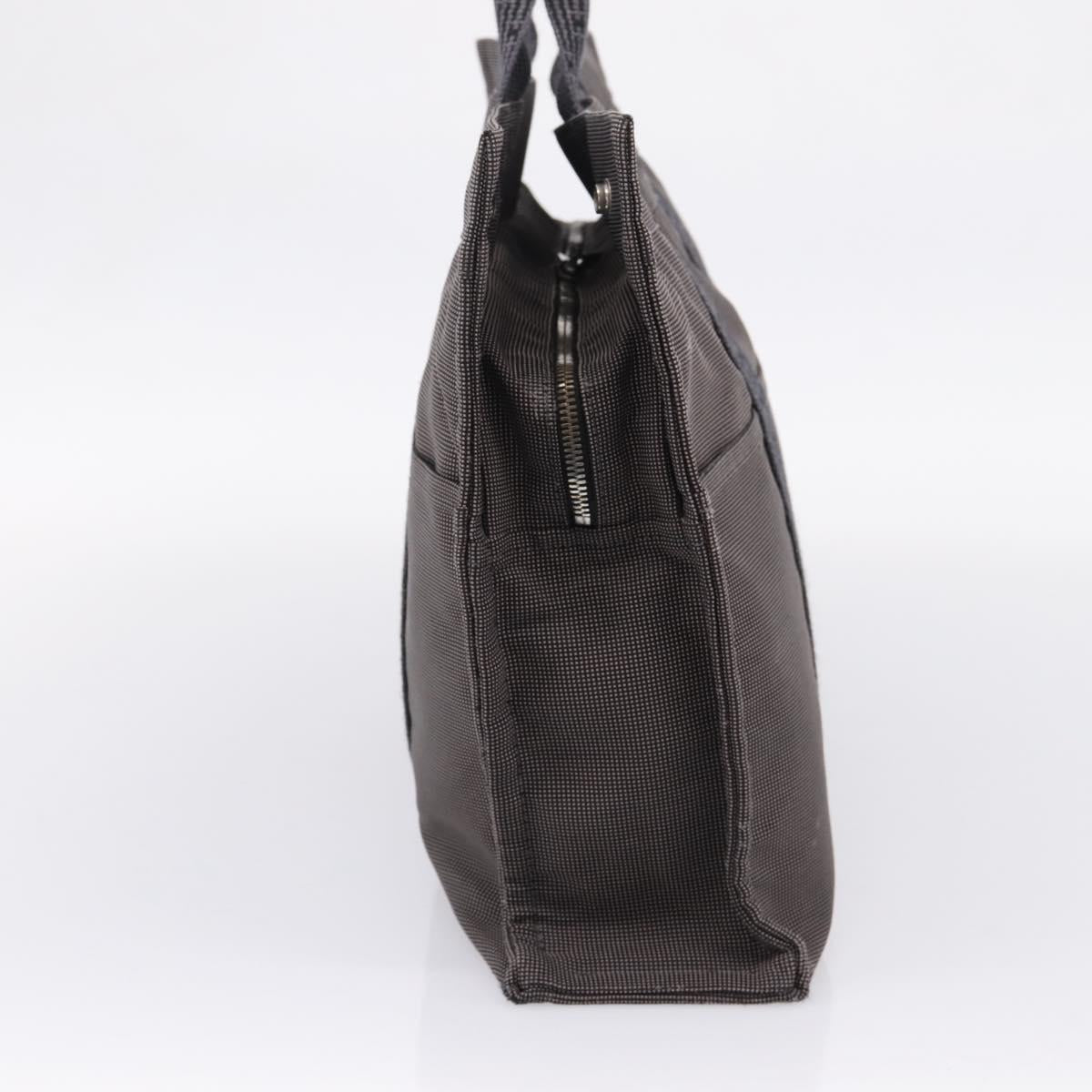HERMES Her Line MM Hand Bag Canvas Gray Silver Auth 206893