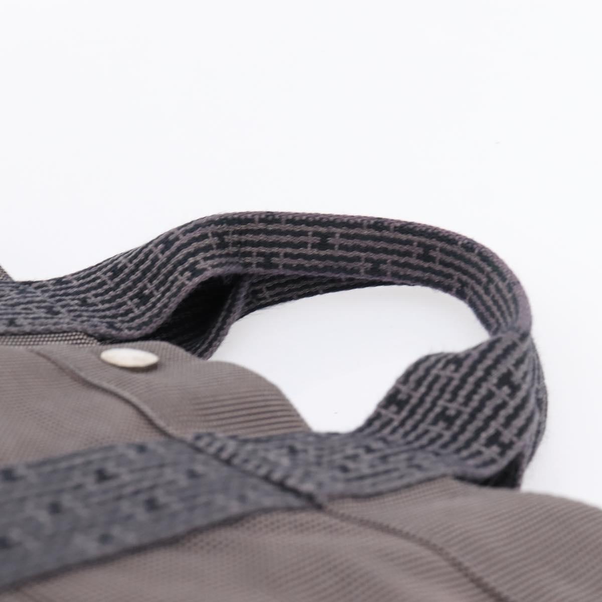 HERMES Her Line MM Hand Bag Canvas Gray Silver Auth 206893