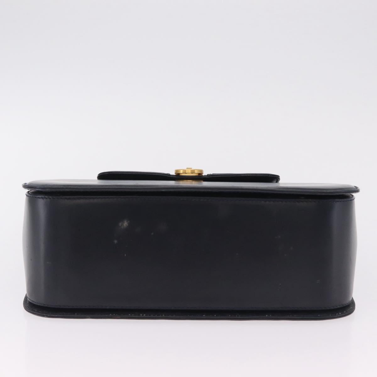 GUCCI Shoulder Bag Leather Navy Gold Auth 206895