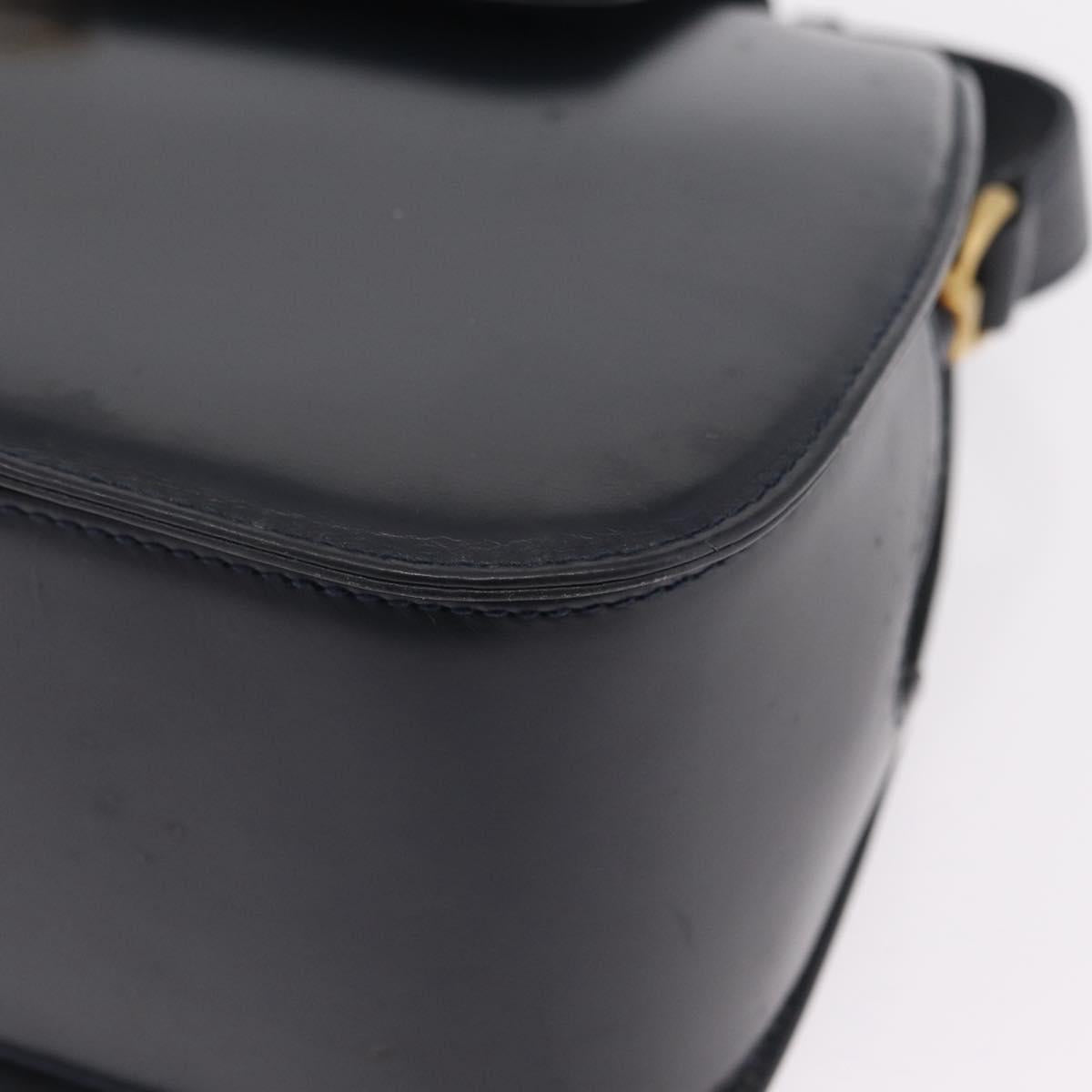 GUCCI Shoulder Bag Leather Navy Gold Auth 206895