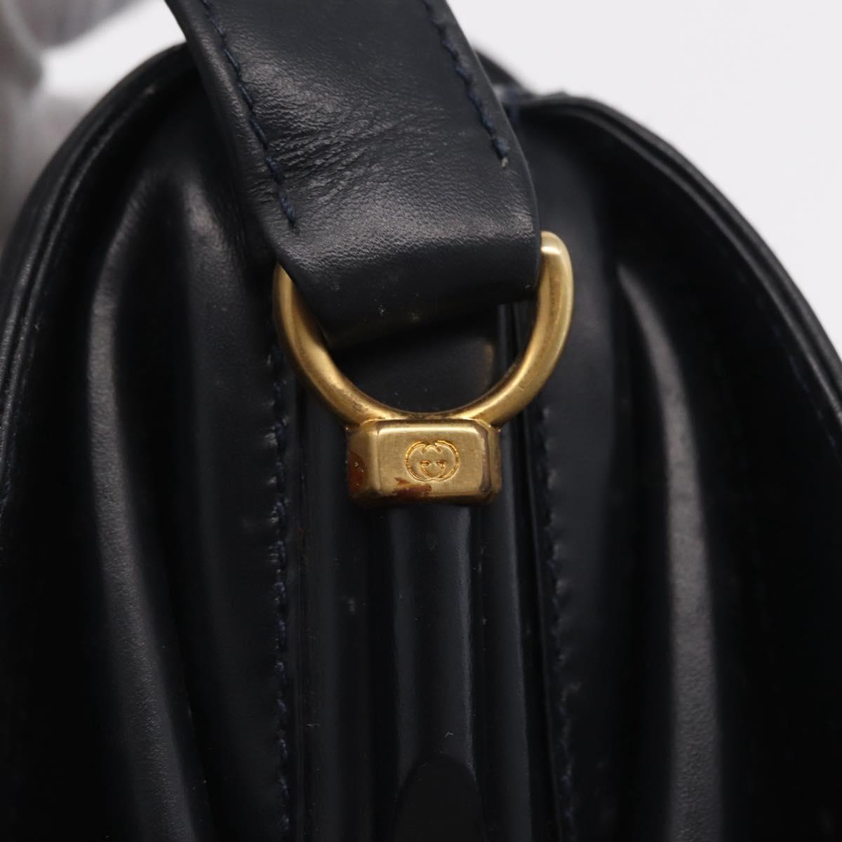 GUCCI Shoulder Bag Leather Navy Gold Auth 206895