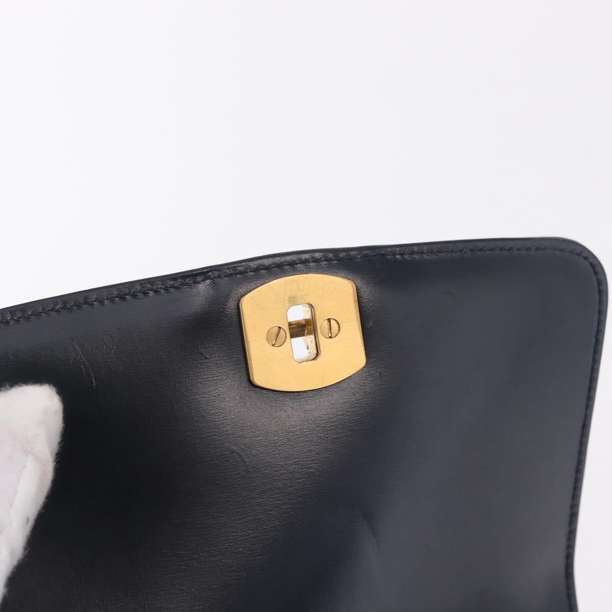 GUCCI Shoulder Bag Leather Navy Gold Auth 206895