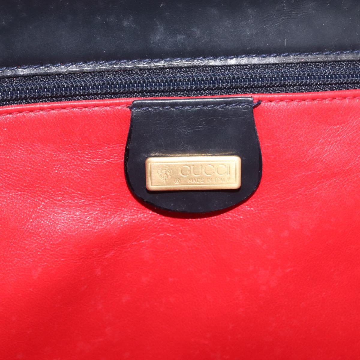 GUCCI Shoulder Bag Leather Navy Gold Auth 206895