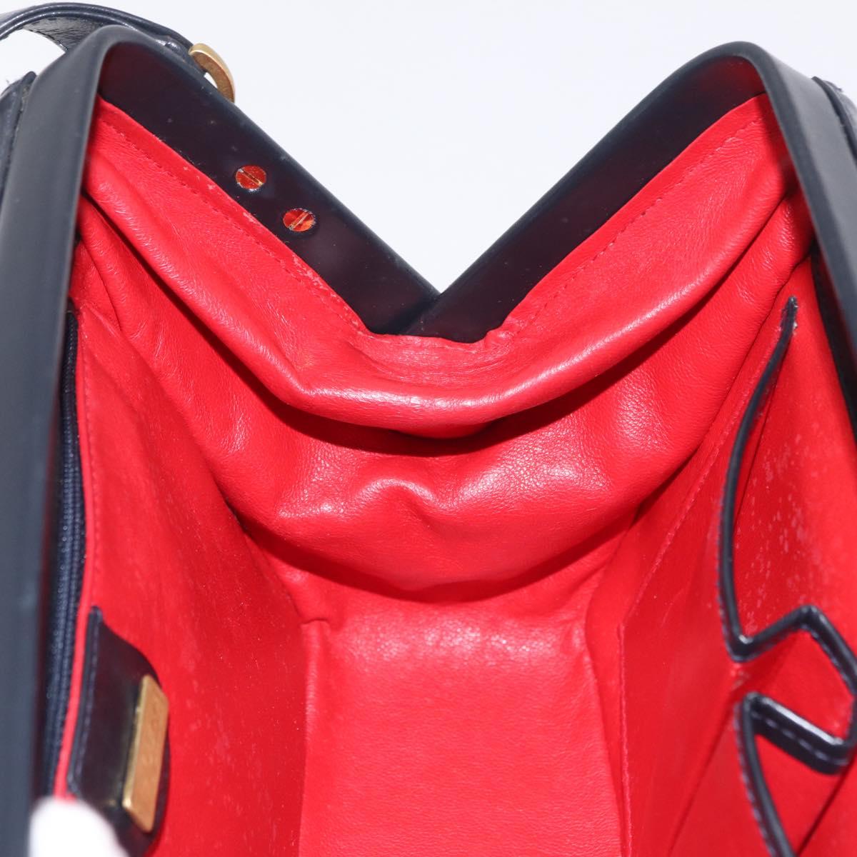 GUCCI Shoulder Bag Leather Navy Gold Auth 206895