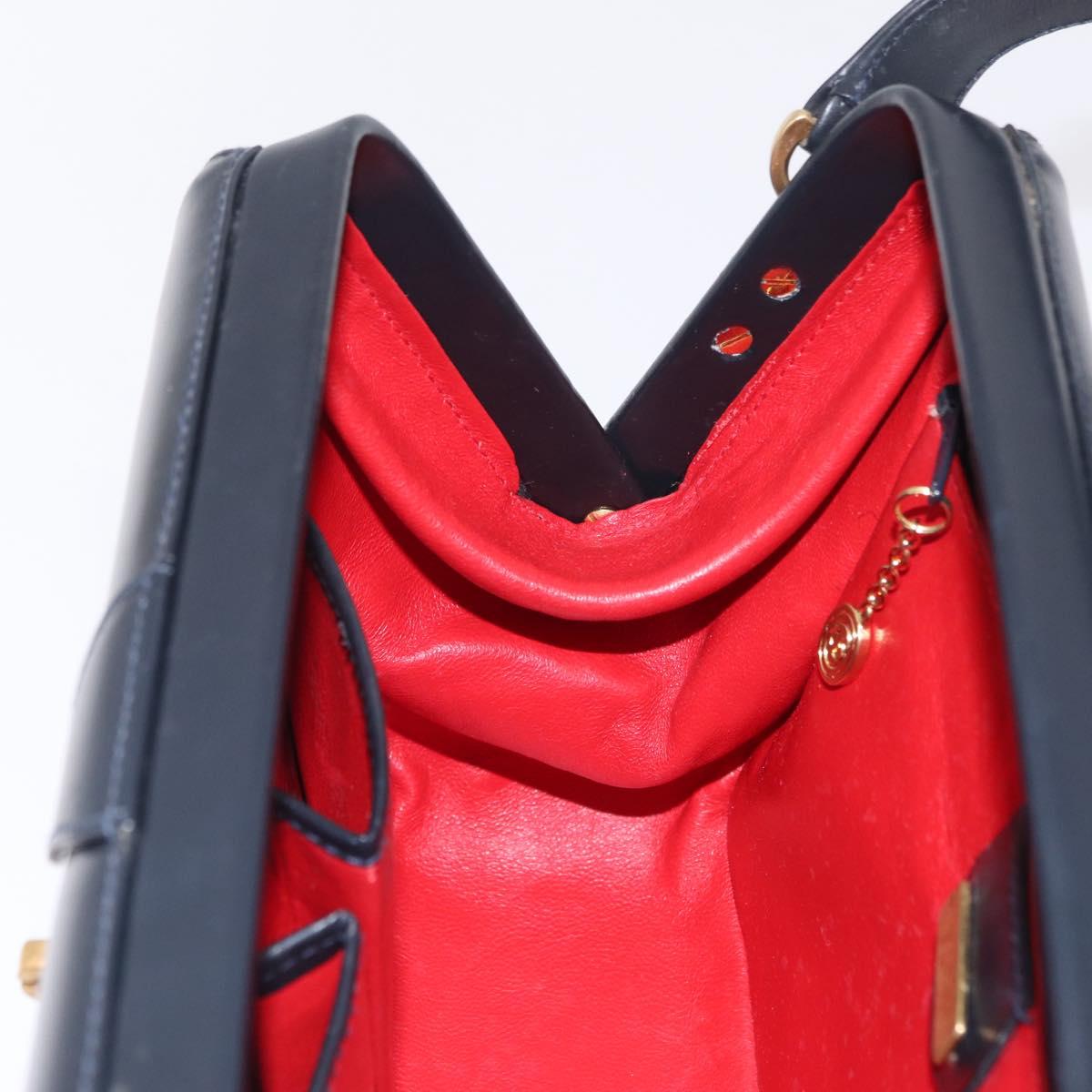 GUCCI Shoulder Bag Leather Navy Gold Auth 206895