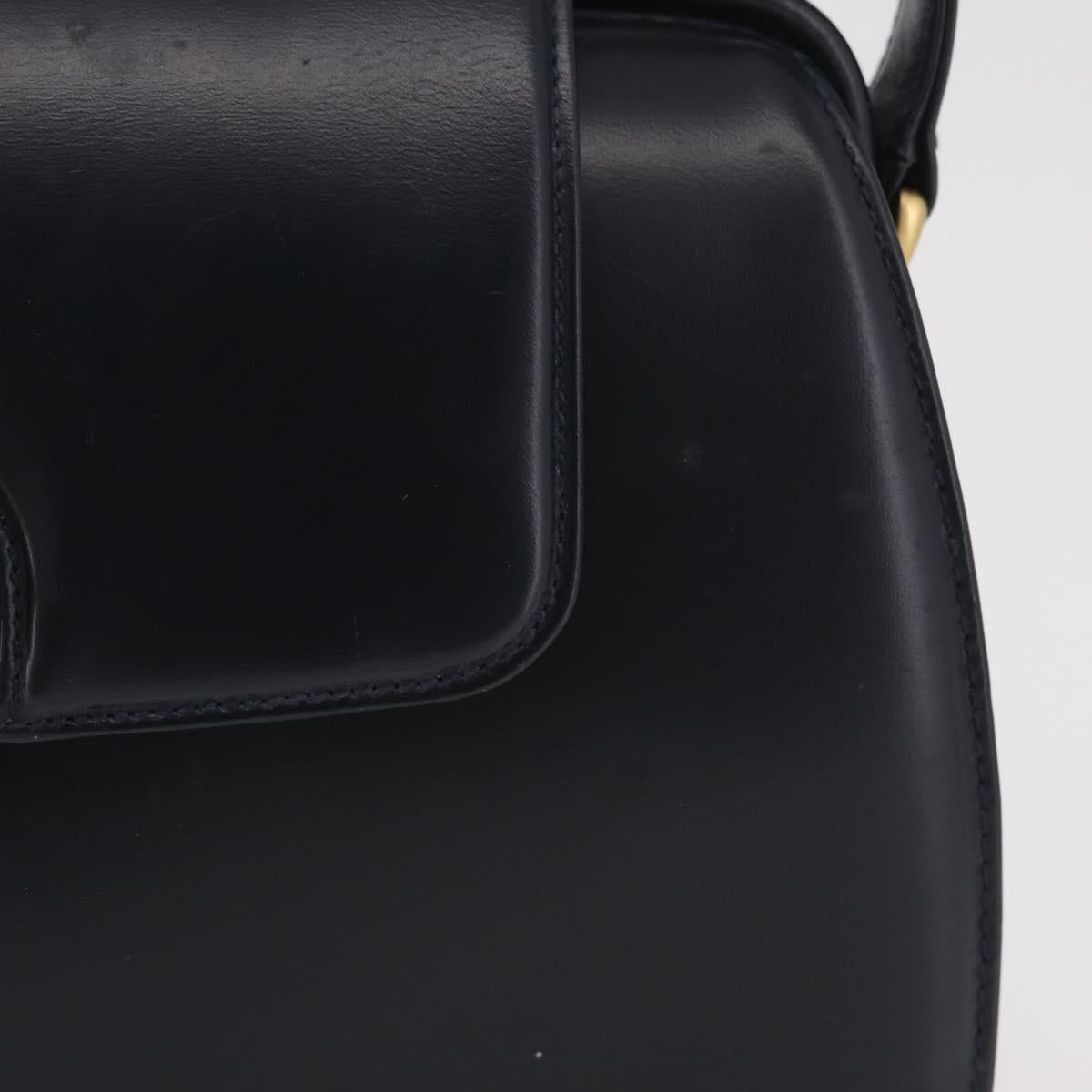 GUCCI Shoulder Bag Leather Navy Gold Auth 206895