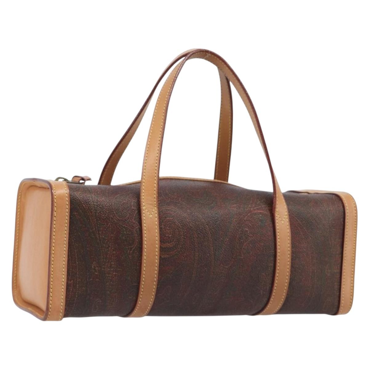 ETRO Hand Bag PVC Canvas Brown Gold Auth 206896