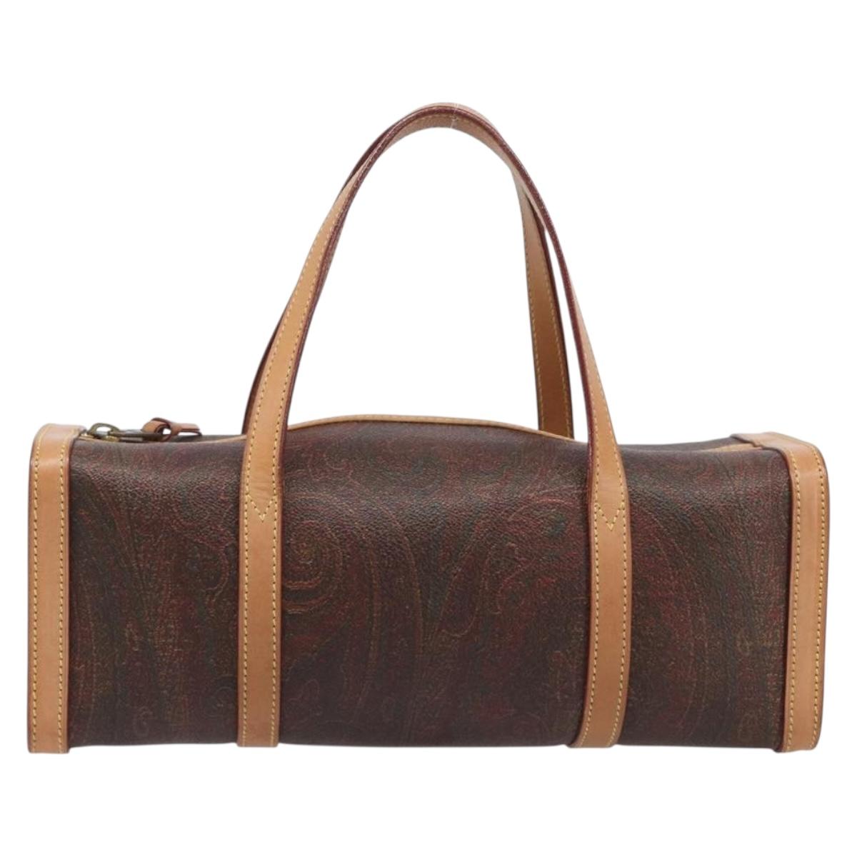 ETRO Hand Bag PVC Canvas Brown Gold Auth 206896