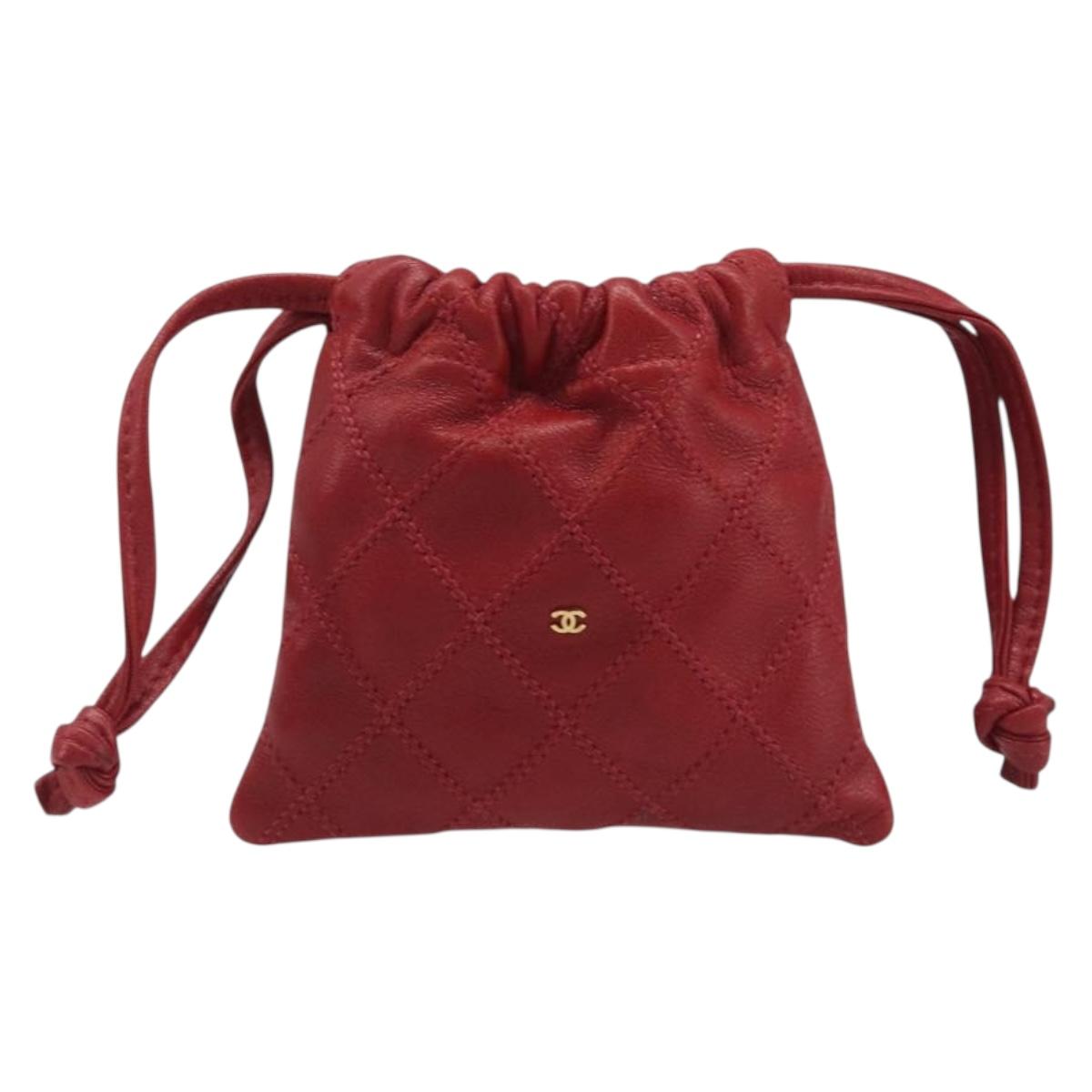 CHANEL Bicolore Purse Pouch Leather Red CC Auth 206898