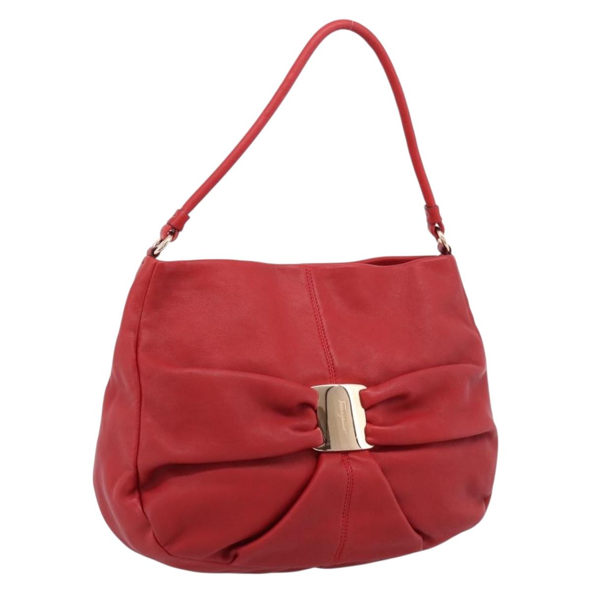 Salvatore Ferragamo Vala Shoulder Bag Leather Red Gold Auth 206910A