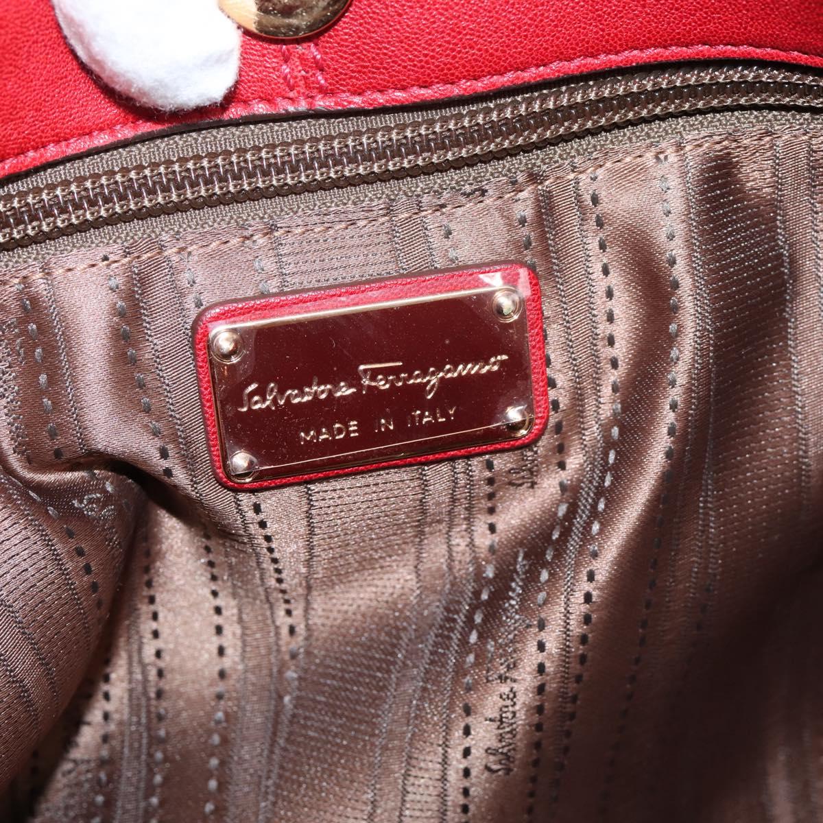 Salvatore Ferragamo Vala Shoulder Bag Leather Red Gold Auth 206910A