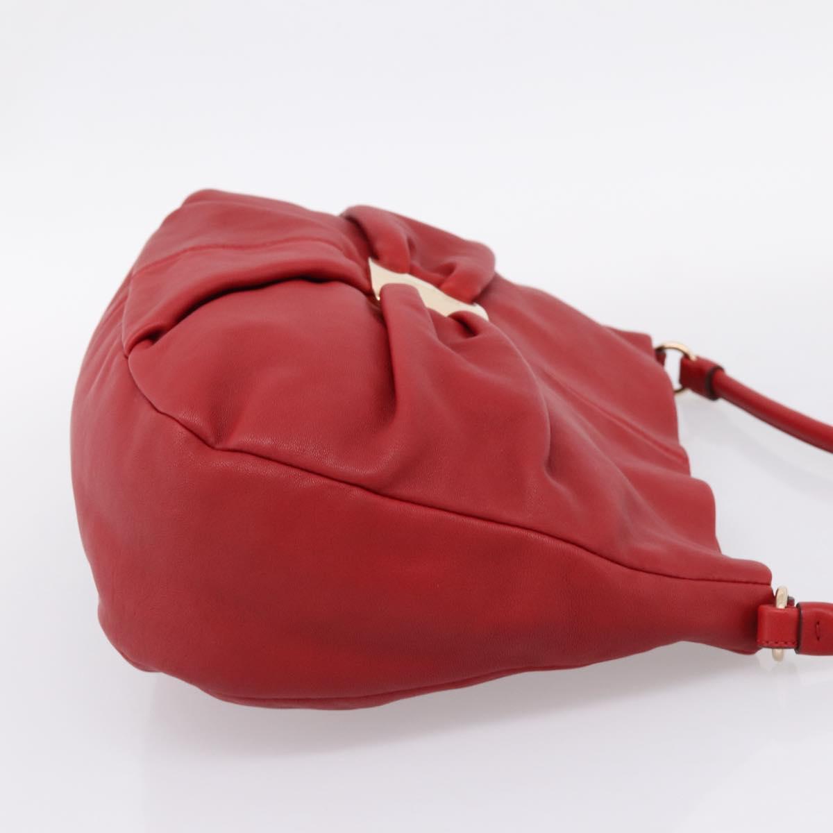 Salvatore Ferragamo Vala Shoulder Bag Leather Red Gold Auth 206910A