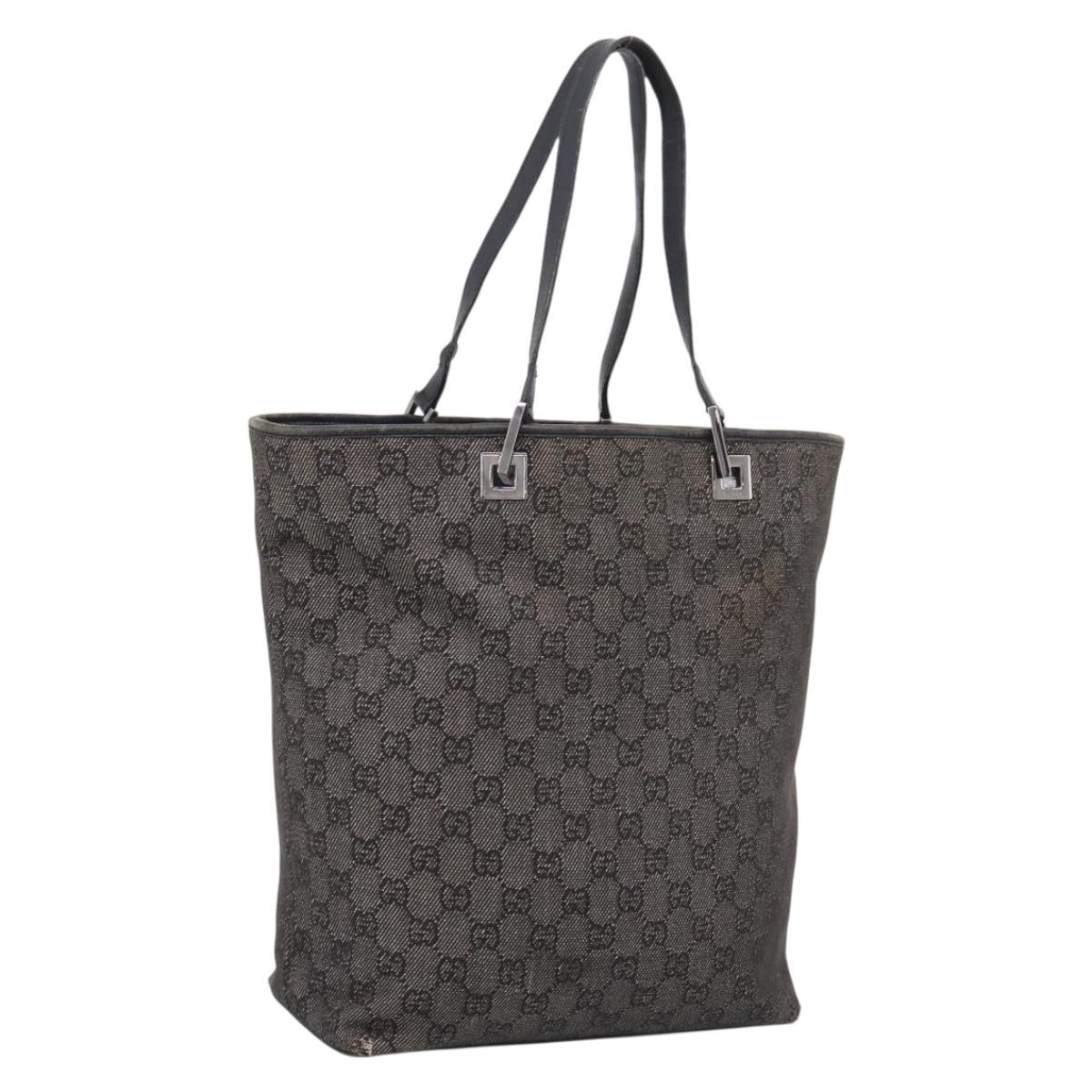 GUCCI GG Canvas Tote Bag Gray Silver 31243 Auth 206920